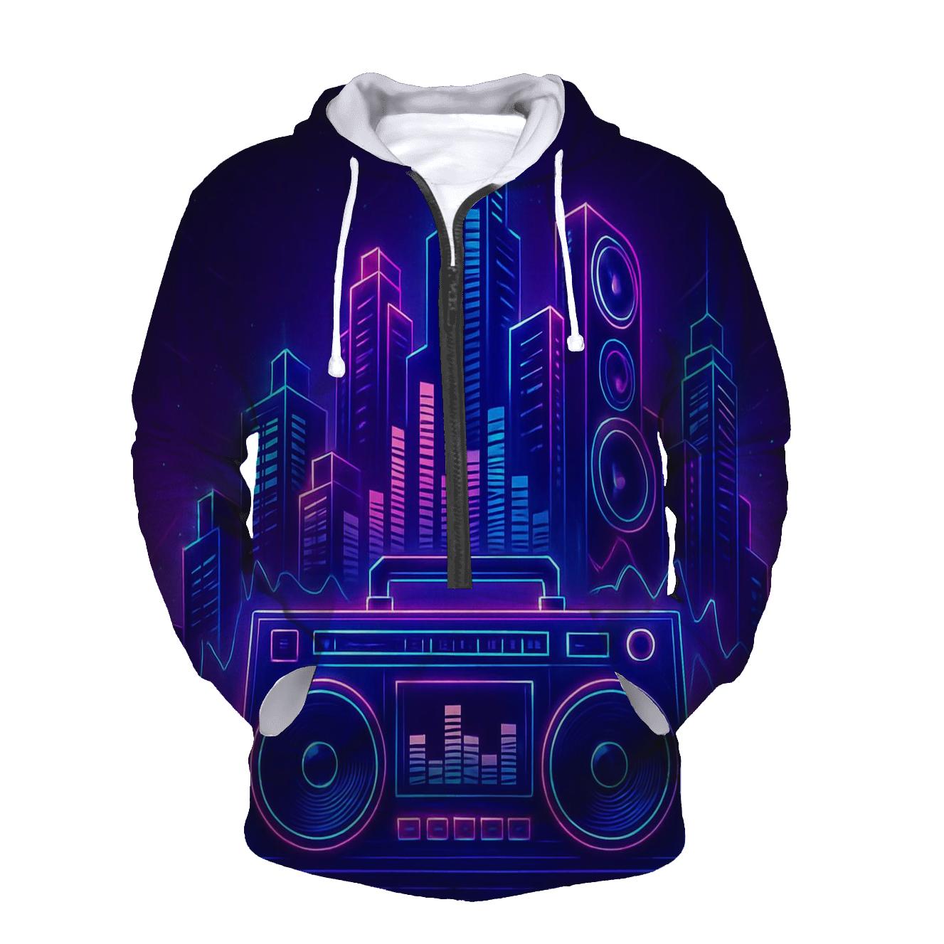 Neon Boombox Skyline pullover hoodies