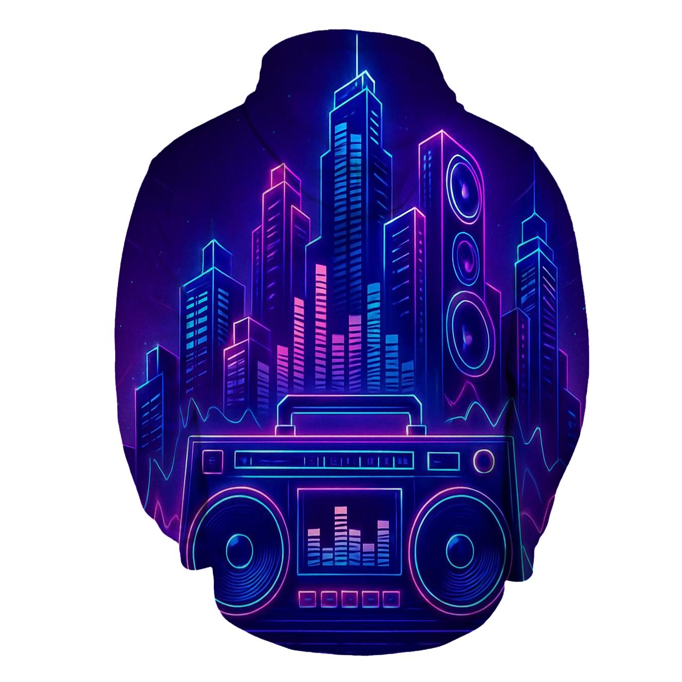 Neon Boombox Skyline pullover hoodies