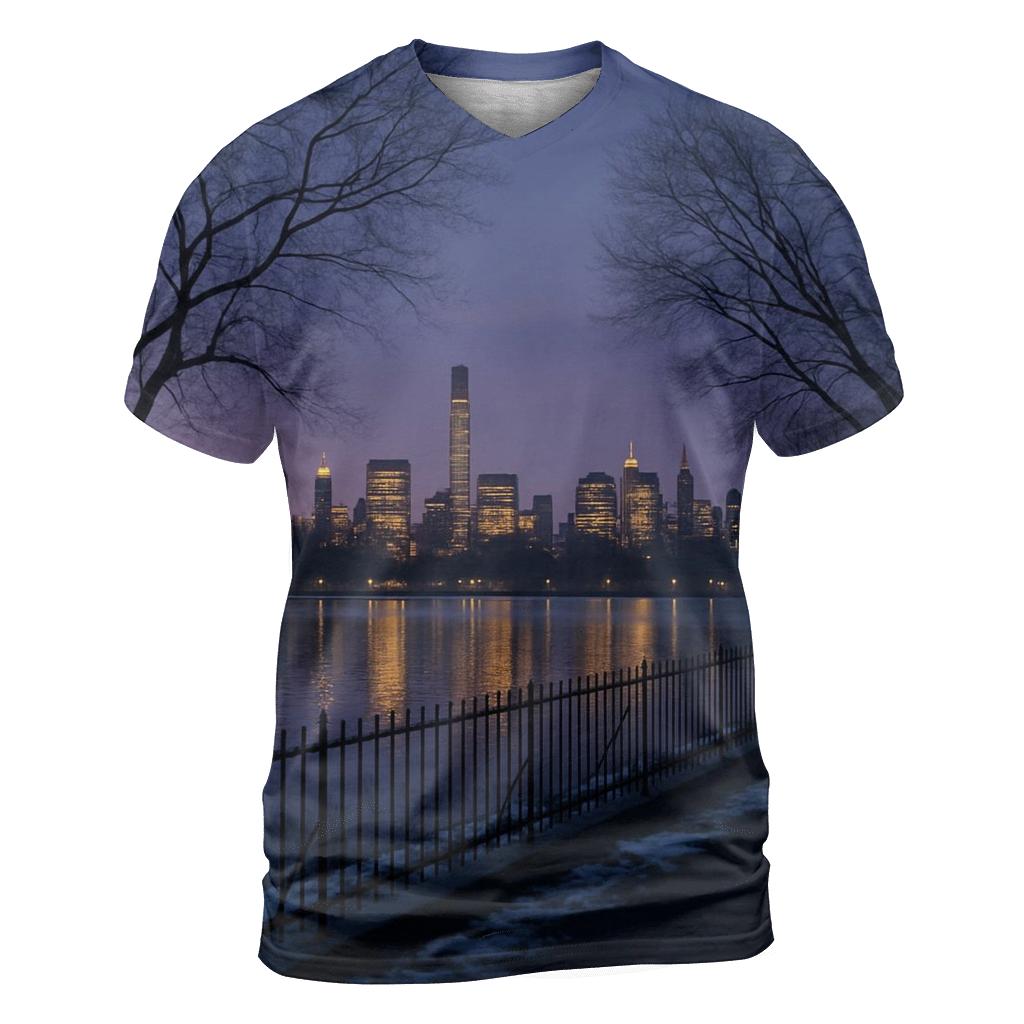 Winter Dusk From Central Park Reservoir designer pattern shirts