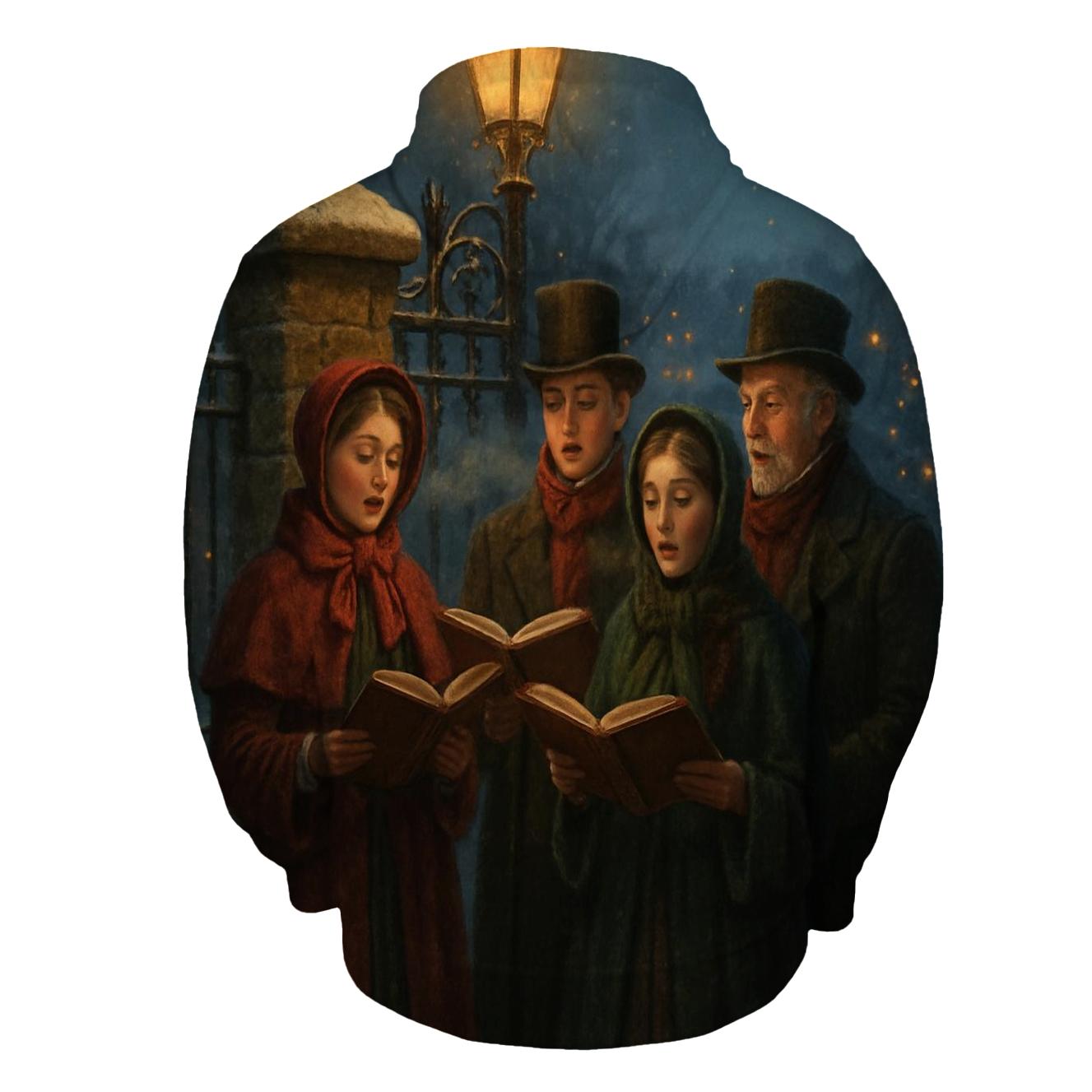 Snowlit Carolers At The Old Stone Gate heavyweight hoodies