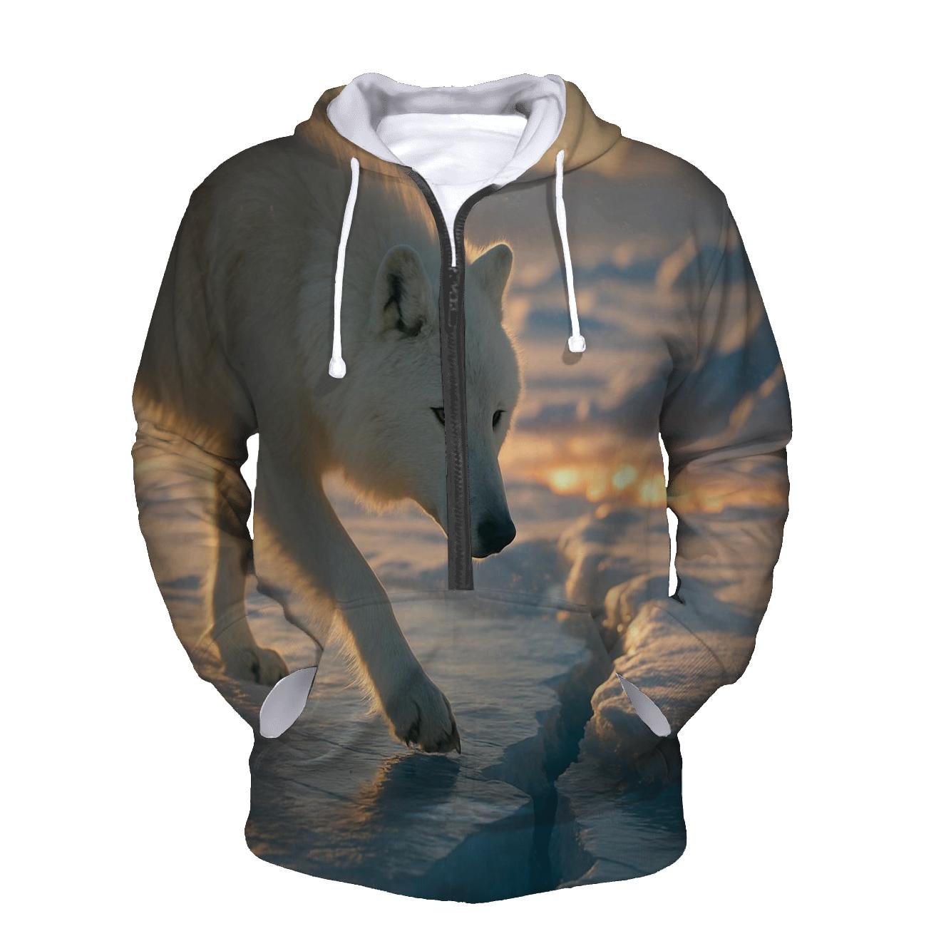 Frozen River Crossing Arctic Wolf premium hoodies