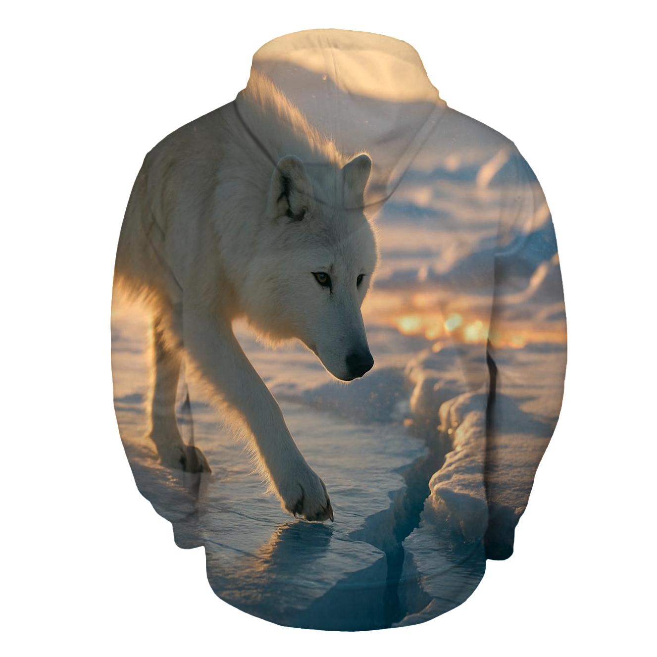Frozen River Crossing Arctic Wolf premium hoodies