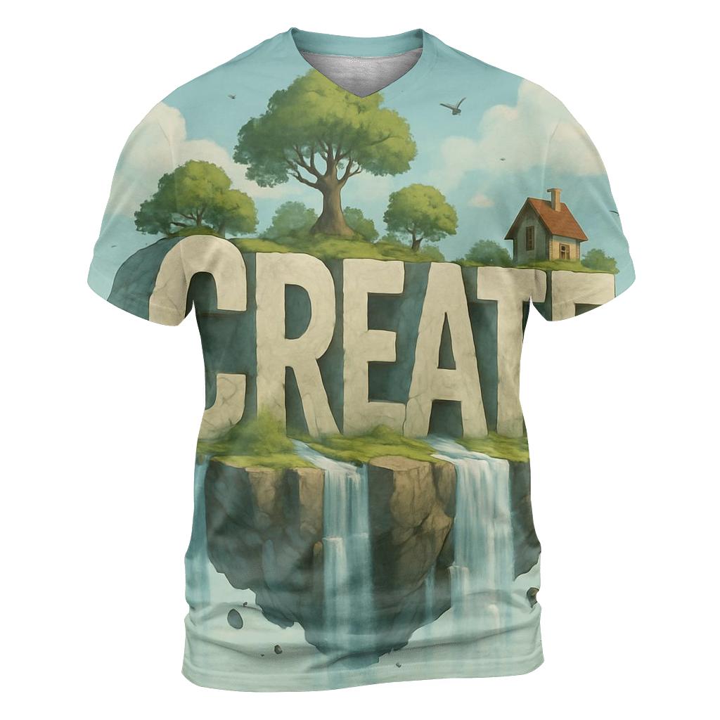 Floating Typographic Island unique graphic print tees