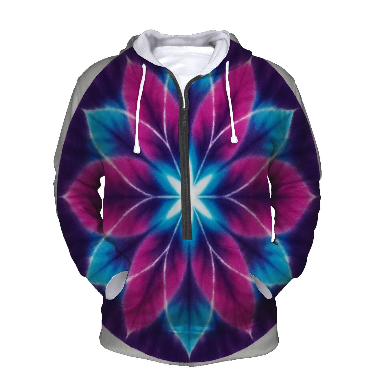 Cyan Lotus Mandala Spin printed hoodies