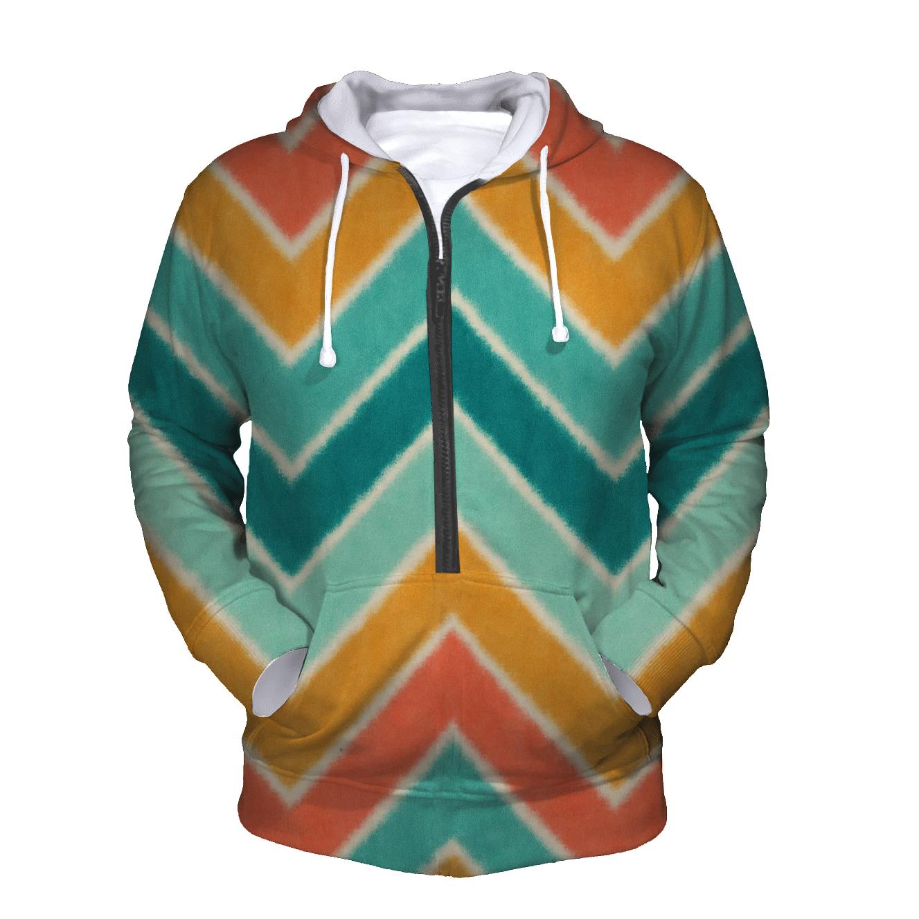 Coral Chevron Accordion Waves printed hoodies