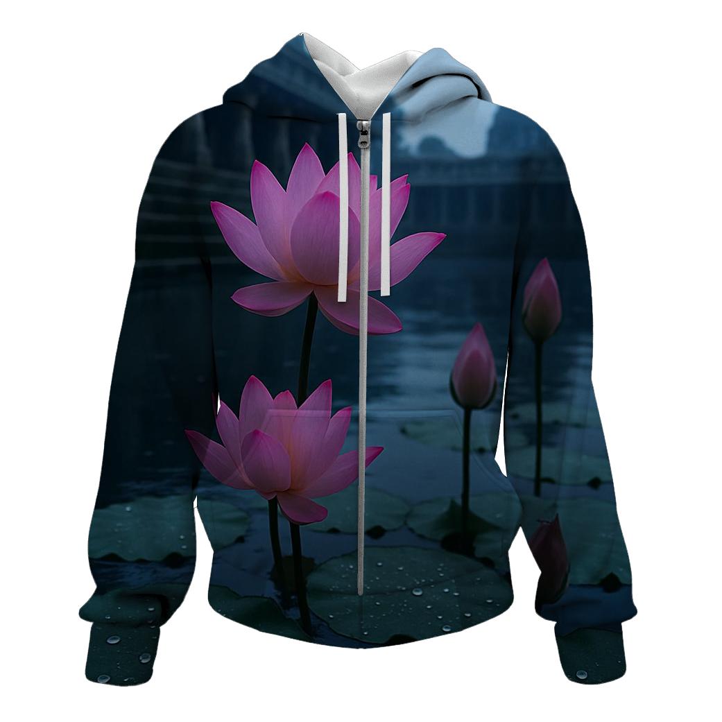 Monsoon Lotus At Temple Pond Edge hoodie styles