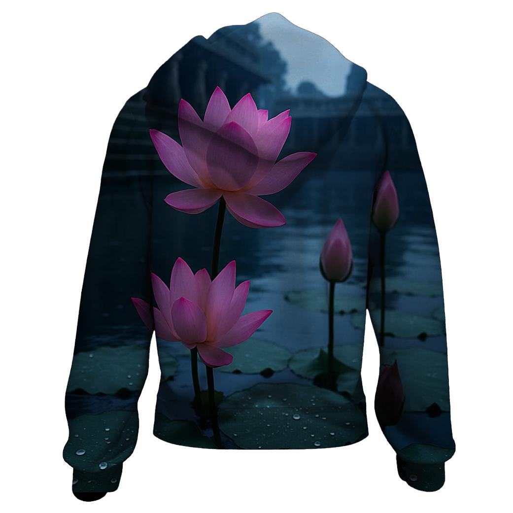 Monsoon Lotus At Temple Pond Edge hoodie styles
