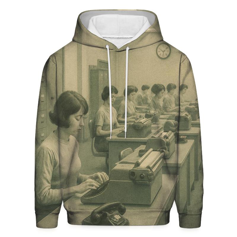 Retro Office Typing Pool Scene designer hoodies