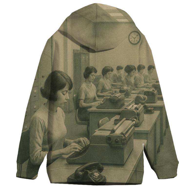 Retro Office Typing Pool Scene designer hoodies