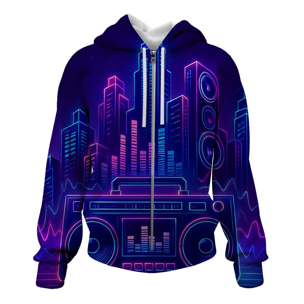 Neon Boombox Skyline printed hoodies