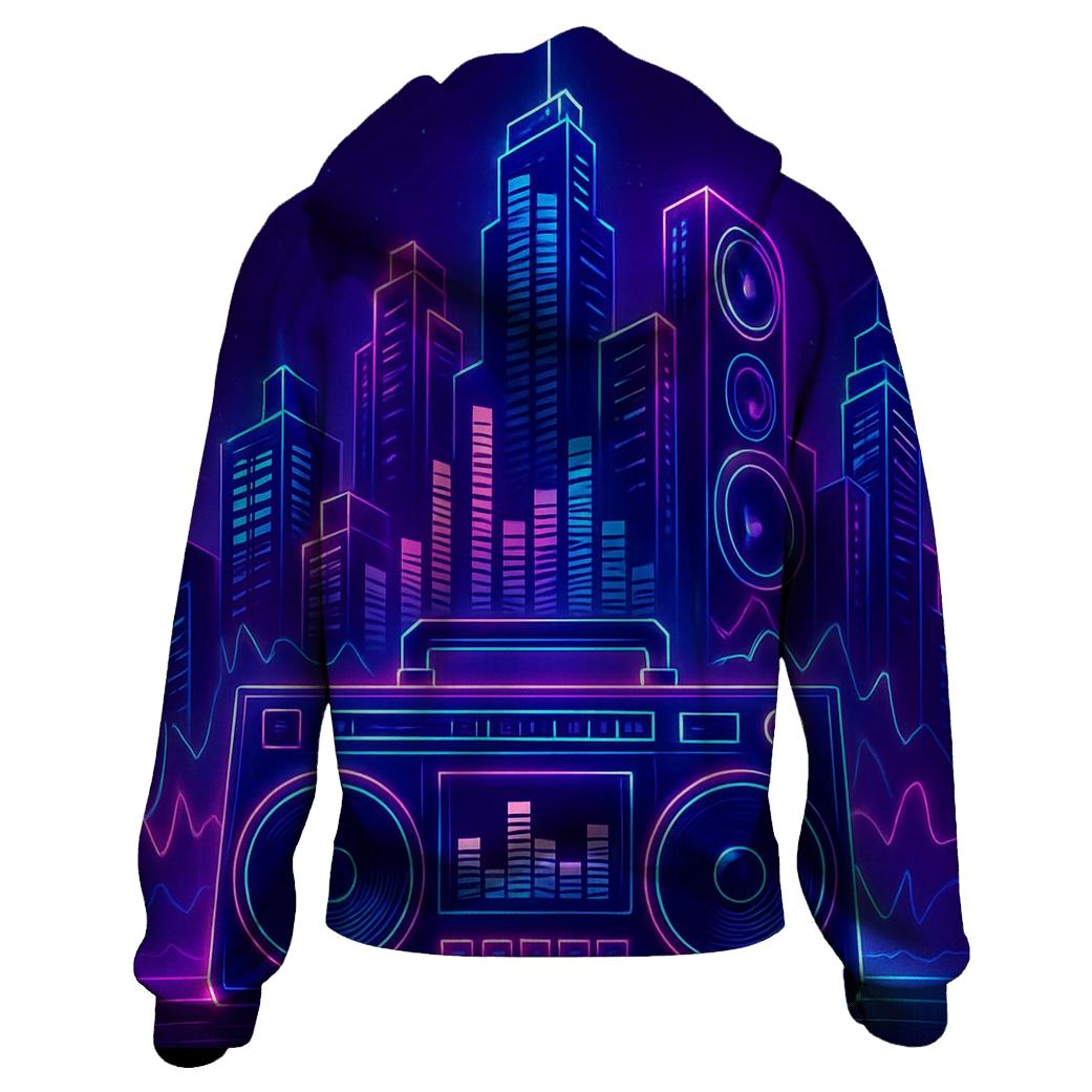 Neon Boombox Skyline printed hoodies
