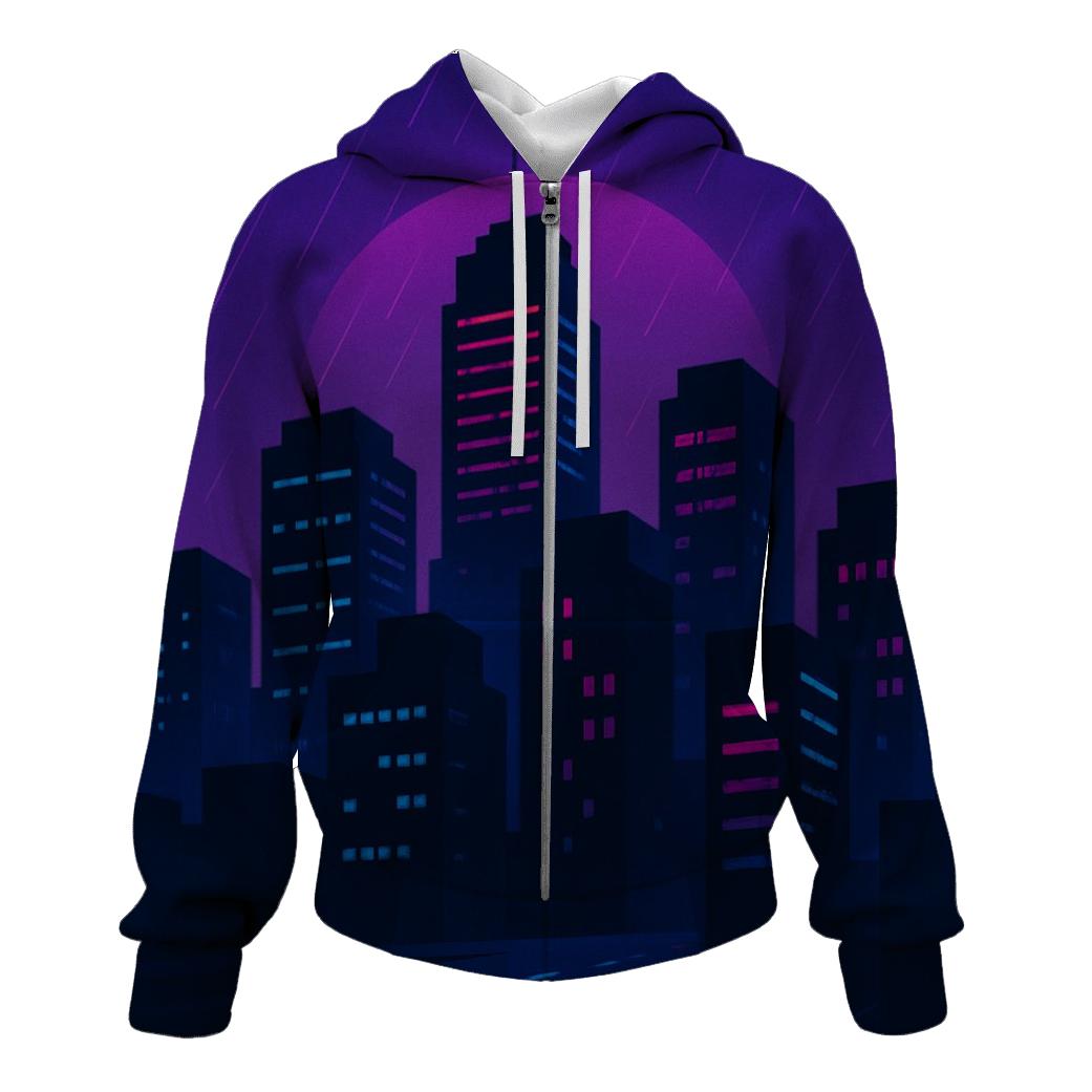 Retro Synth City Rain hoodie styles