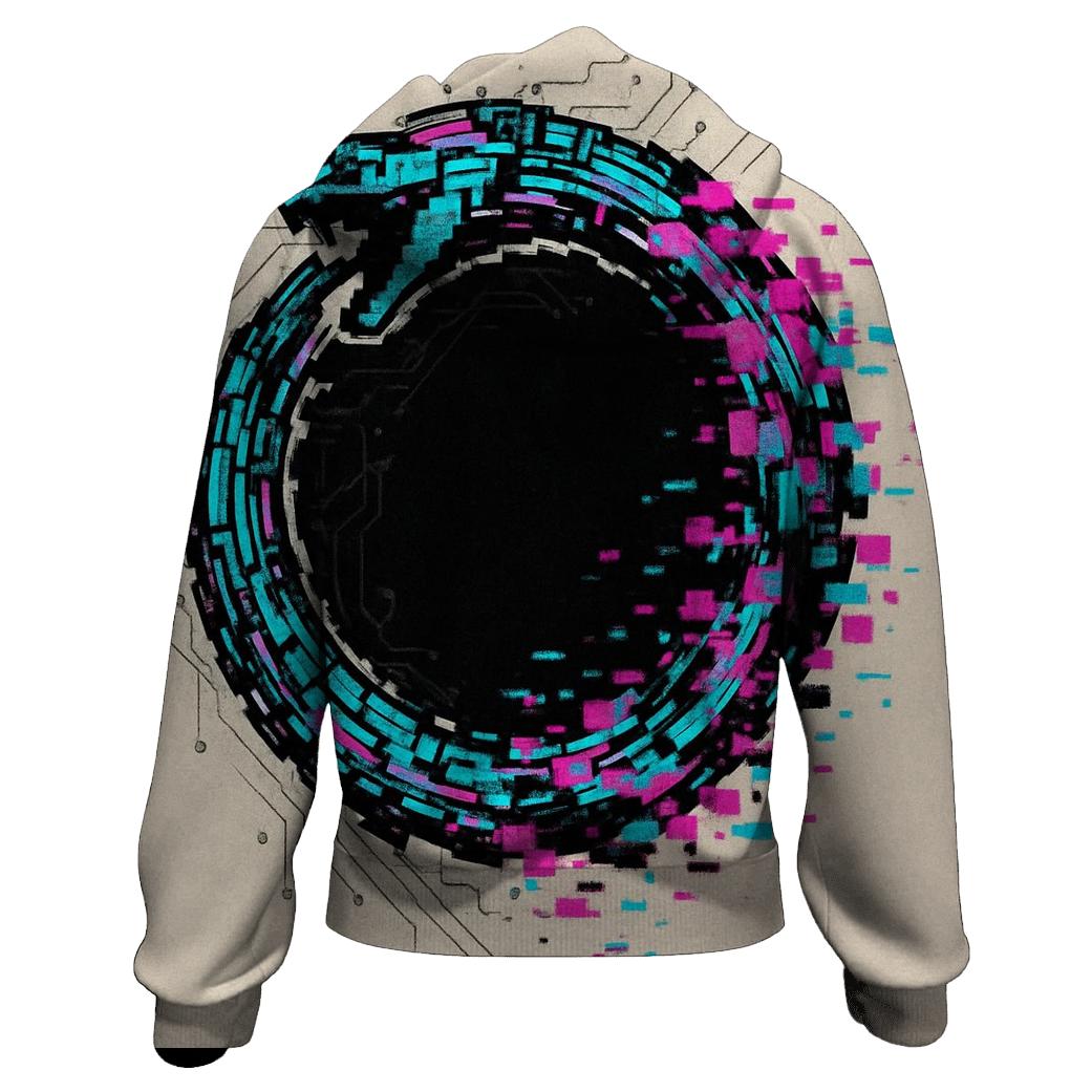 Digital Glitch Ouroboros pullover hoodies