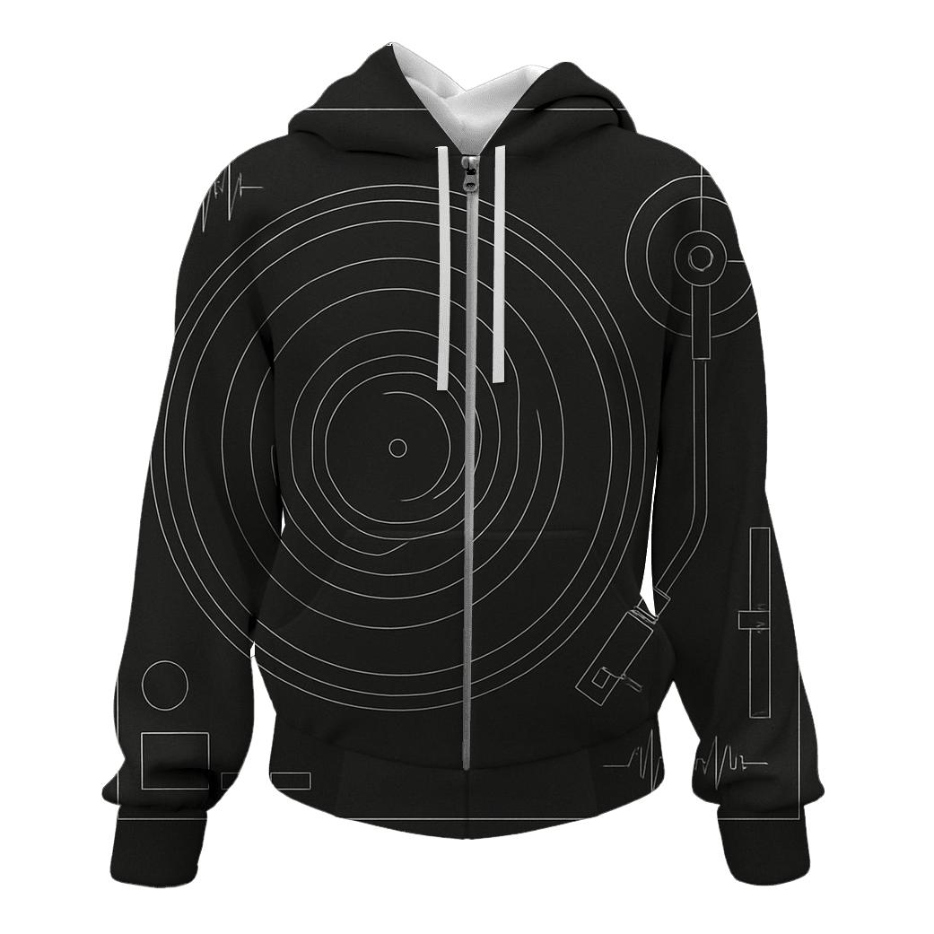Monochrome Turntable Blueprint graphic hoodies
