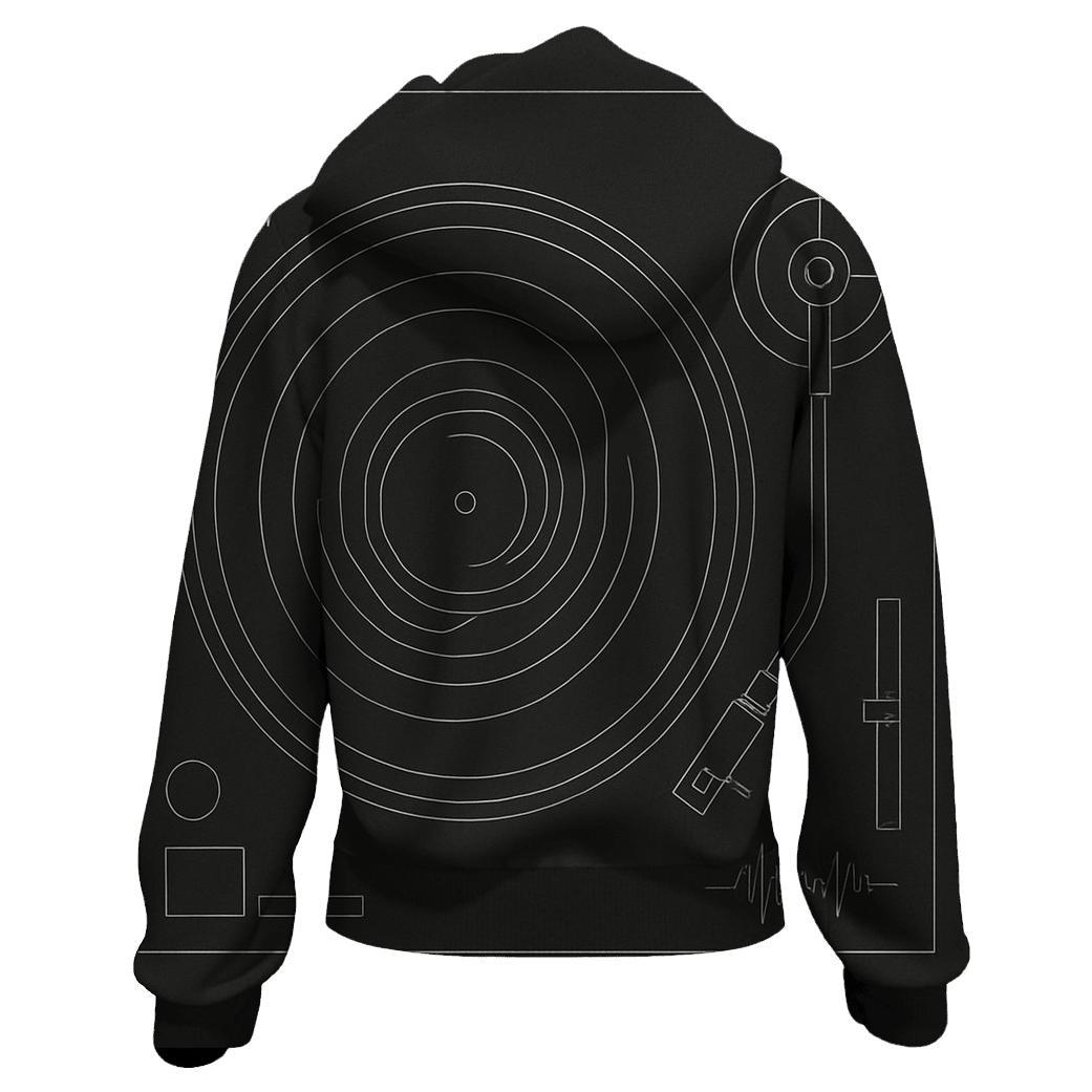 Monochrome Turntable Blueprint graphic hoodies