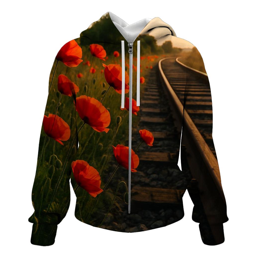 Wild Poppies Along Old Railway Embankment custom hoodies