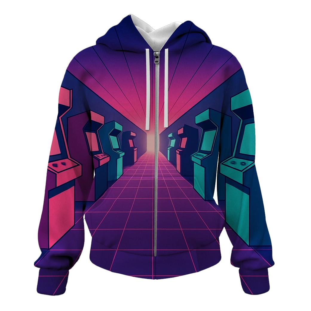 Vaporwave Arcade Corridor lightweight hoodies