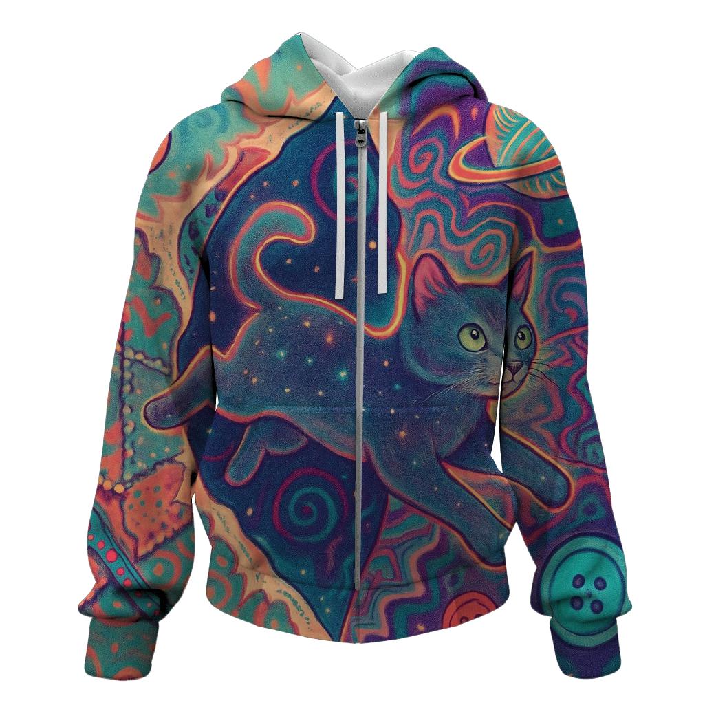 Patchwork Dimension Cat embroidered hoodies