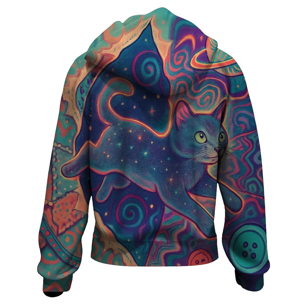 Patchwork Dimension Cat embroidered hoodies
