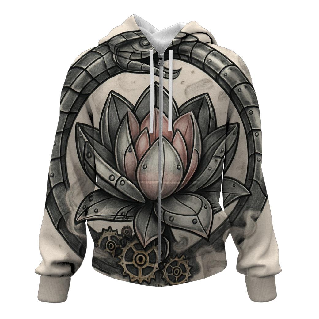 Mechanical Lotus Ouroboros embroidered hoodies