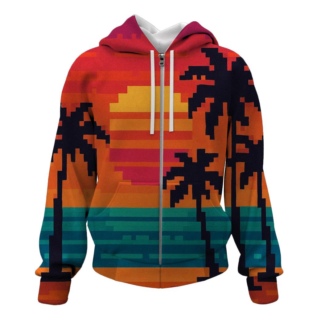 Pixel Beach Sunset graphic hoodies