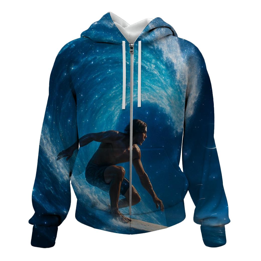 Cosmic Surf Wave Rider zip-up hoodies