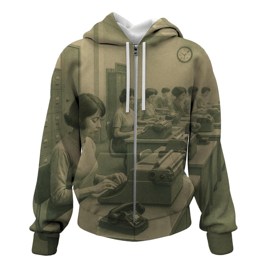 Retro Office Typing Pool Scene hoodie designs