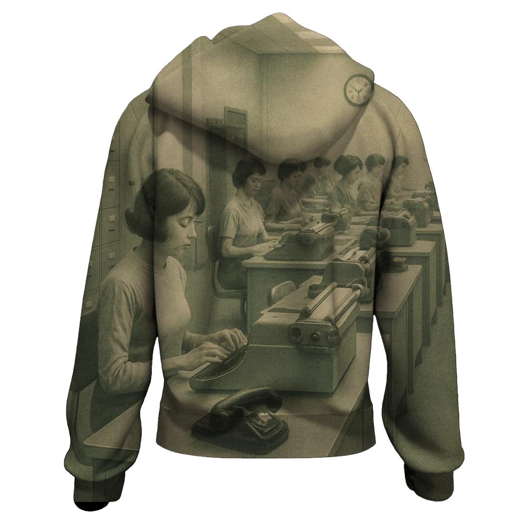 Retro Office Typing Pool Scene hoodie designs