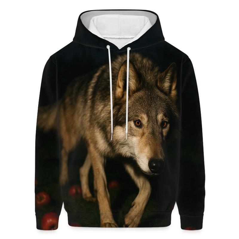 Night Orchard Wolf Among Fallen Apples lightweight hoodies