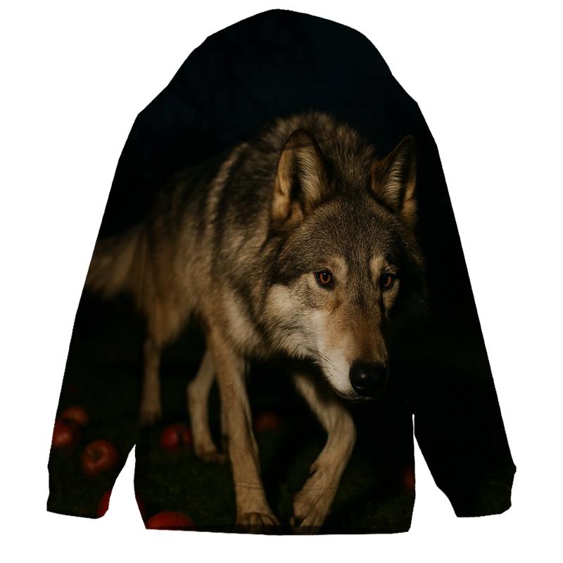 Night Orchard Wolf Among Fallen Apples lightweight hoodies