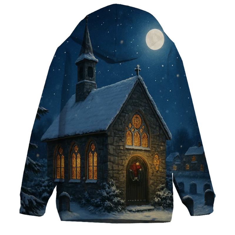 Midnight Snowfall At The Village Chapel hoodies fashion