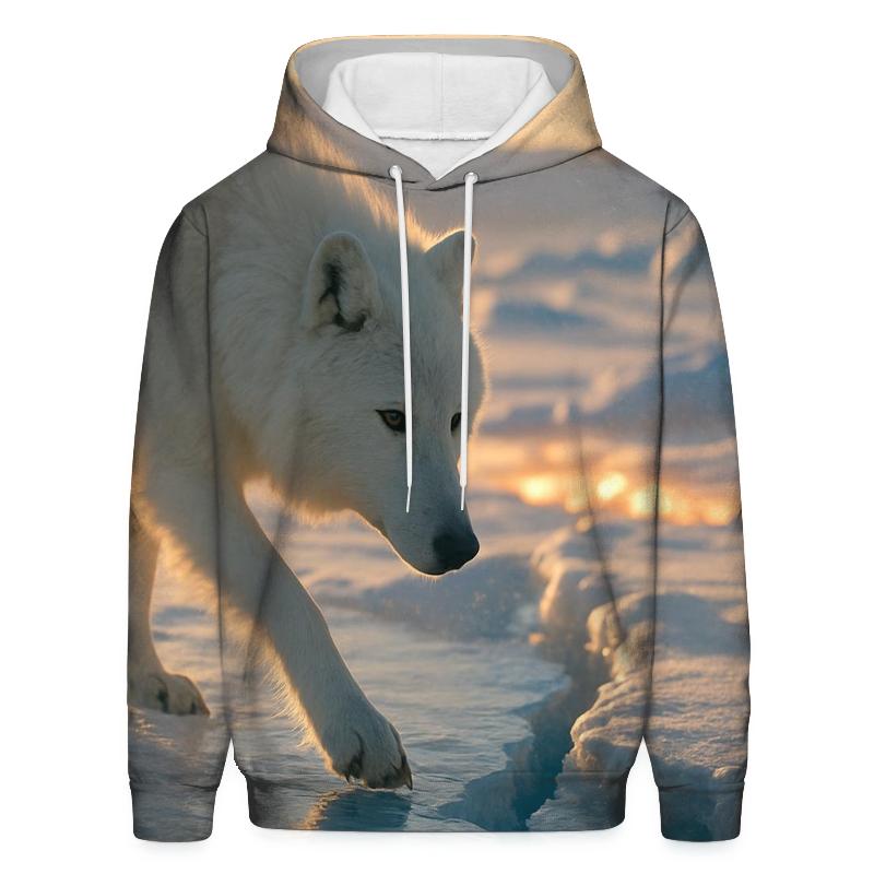 Frozen River Crossing Arctic Wolf pullover hoodies