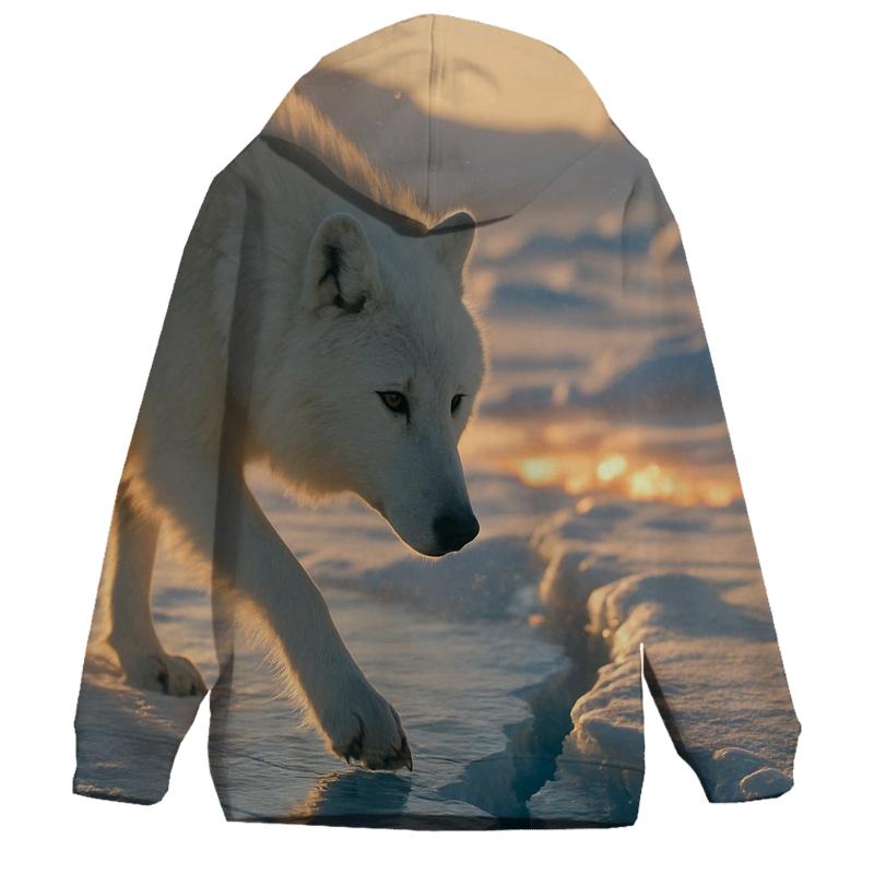 Frozen River Crossing Arctic Wolf pullover hoodies