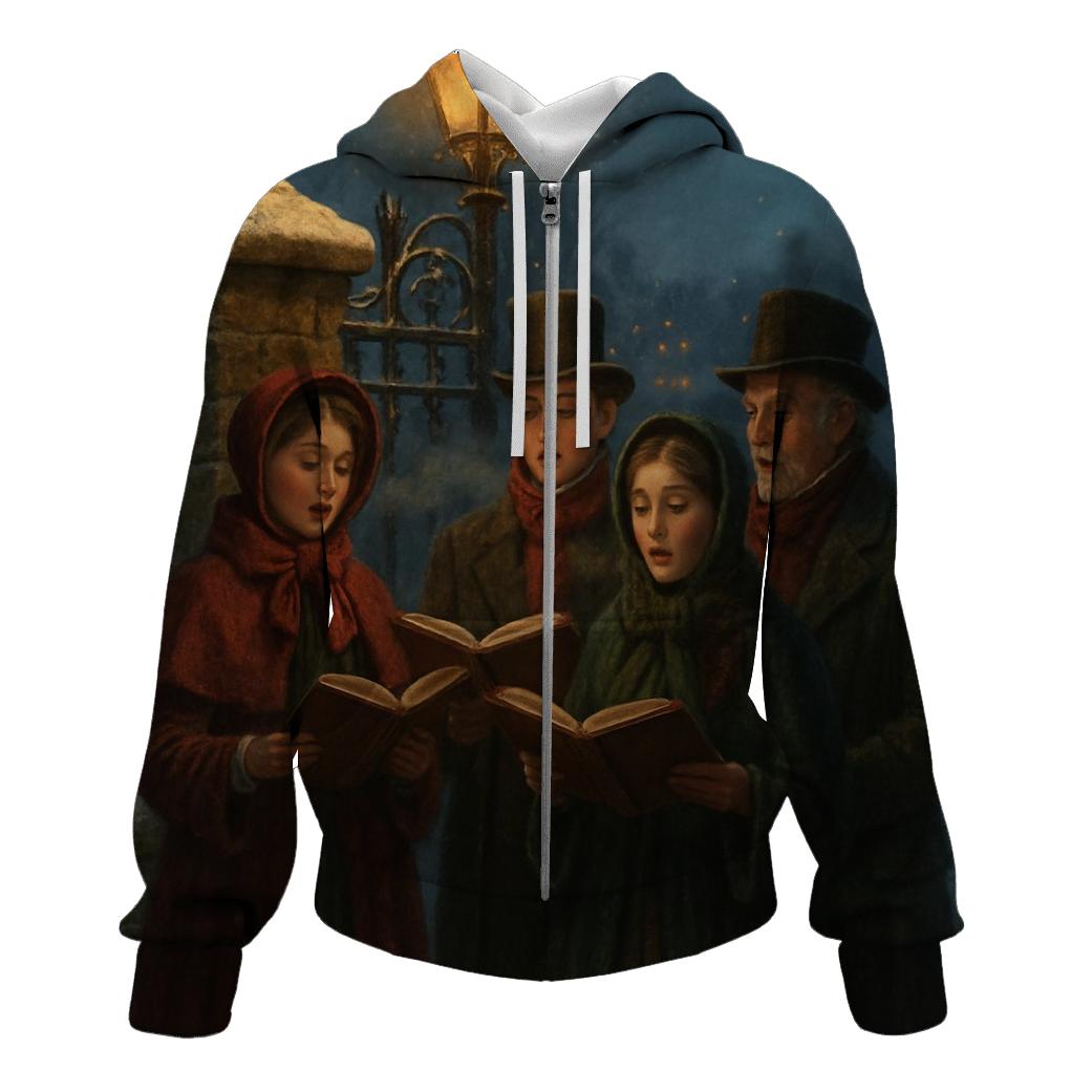 Snowlit Carolers At The Old Stone Gate lightweight hoodies