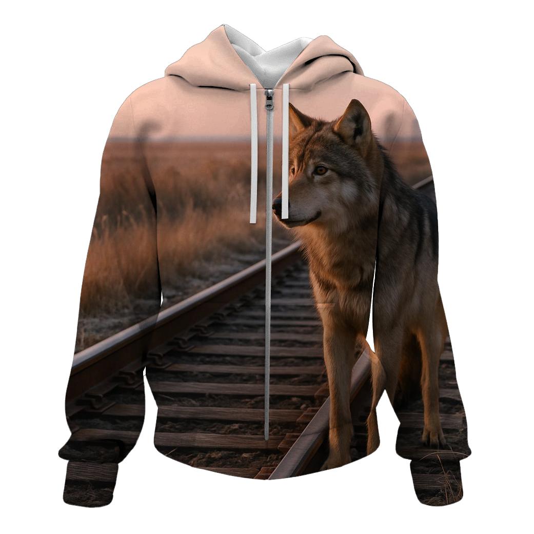 Railway Crossing Prairie Wolf Vigil printed hoodies