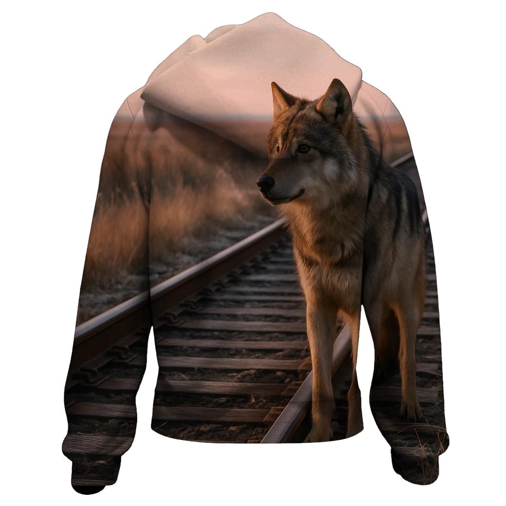 Railway Crossing Prairie Wolf Vigil printed hoodies