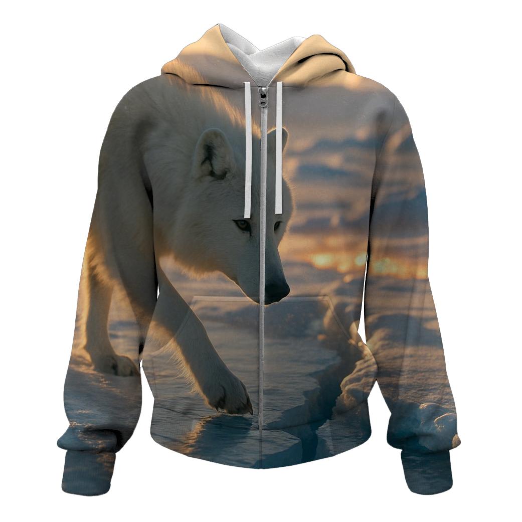 Frozen River Crossing Arctic Wolf hoodie styles