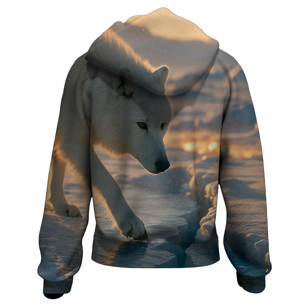 Frozen River Crossing Arctic Wolf hoodie styles