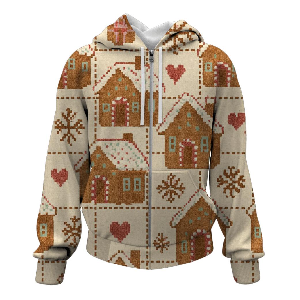 Gingerbread House Patchwork Grid embroidered hoodies