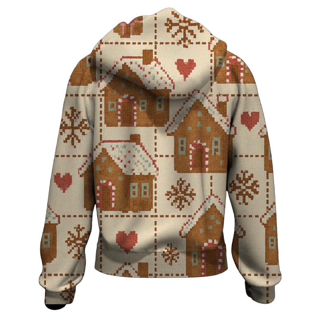 Gingerbread House Patchwork Grid embroidered hoodies