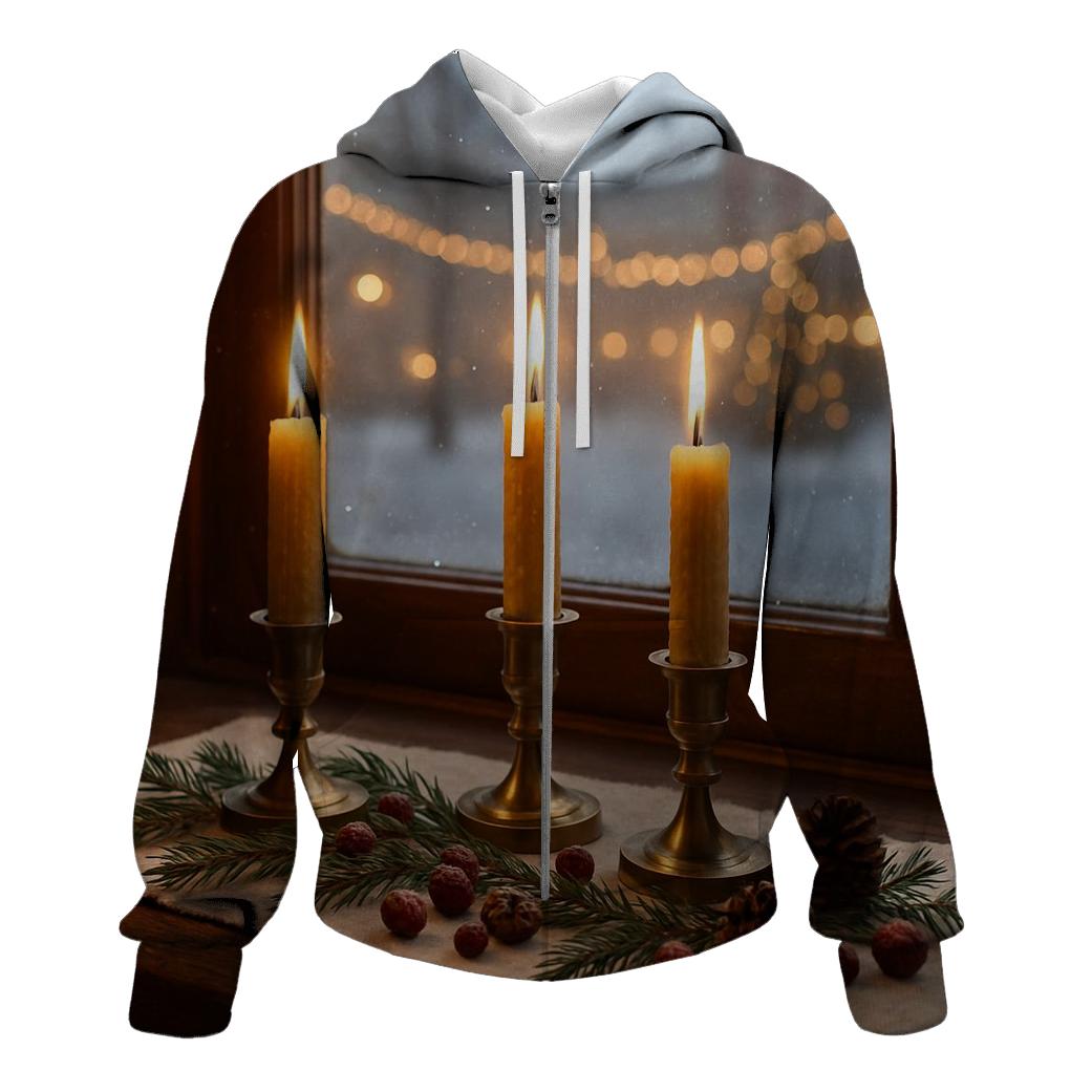 Candlelit Window With Falling Snow hoodie trends