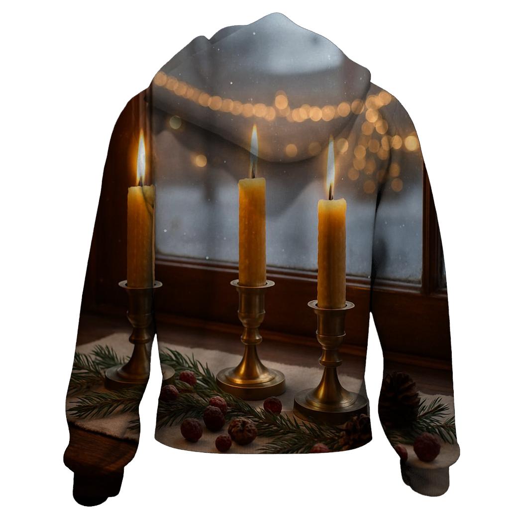 Candlelit Window With Falling Snow hoodie trends