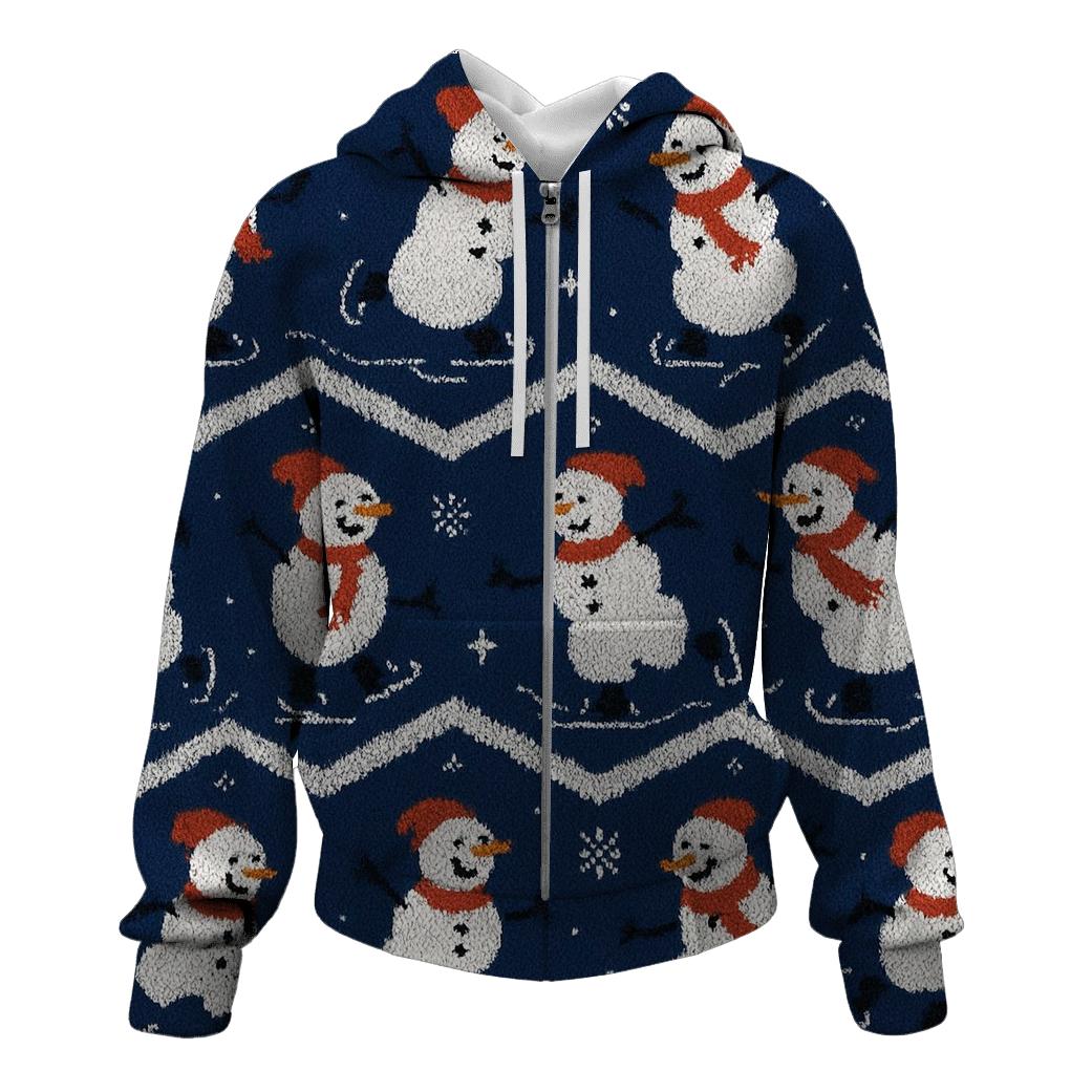 Snowman Skating Zigzag Bands lightweight hoodies