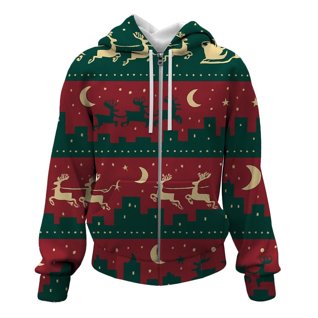Santa Sleigh Skyline Rows printed hoodies