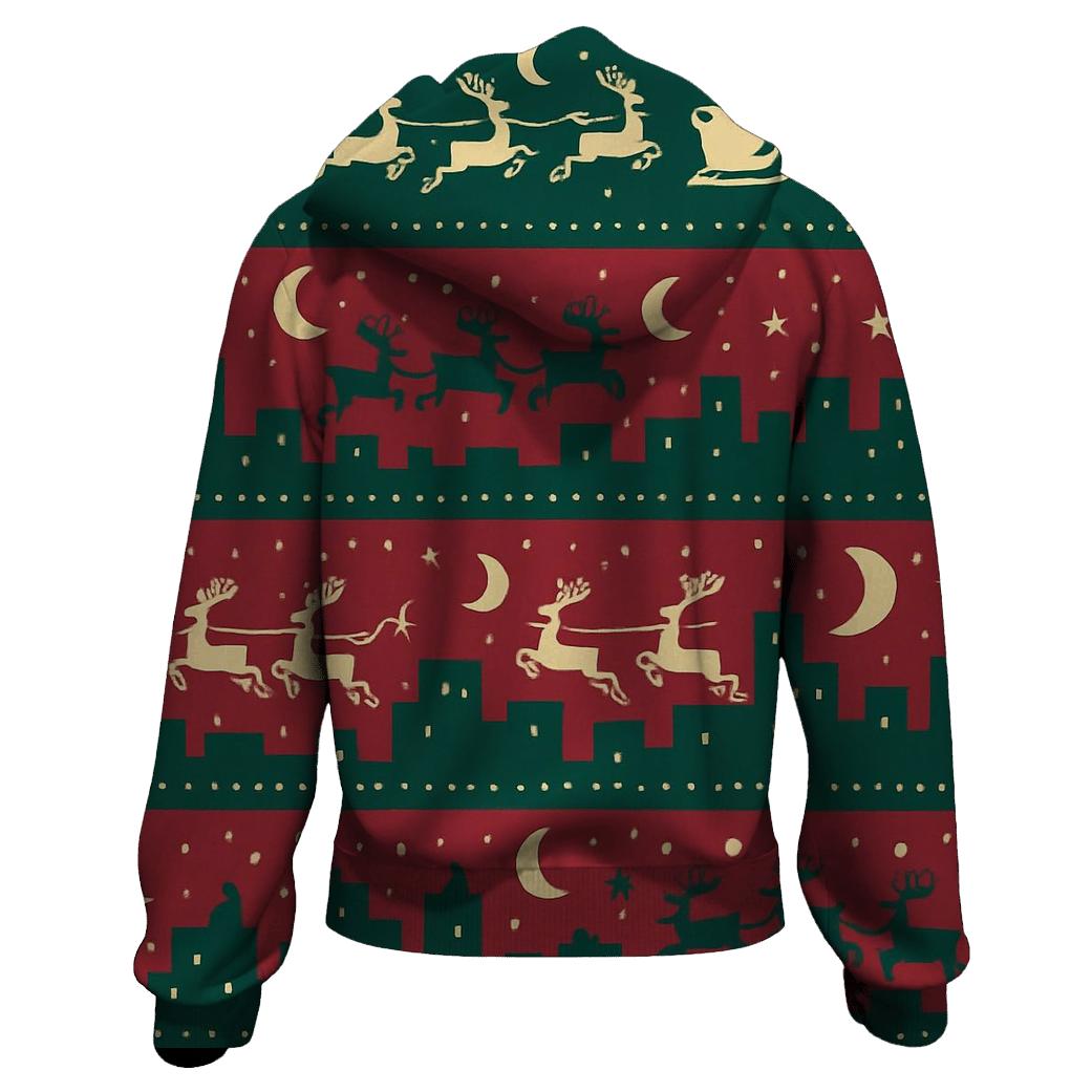 Santa Sleigh Skyline Rows printed hoodies