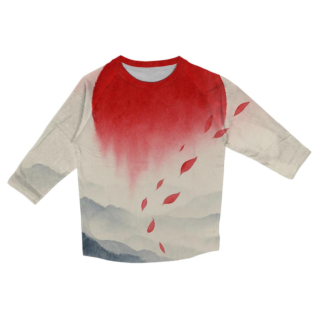 Japanese Flag Misty Mountain Watercolor trendy 3/4 sleeve tops