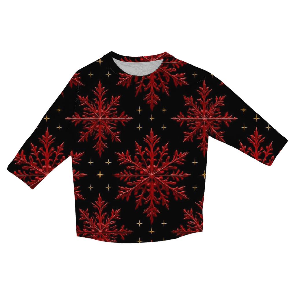 Crimson Snowflake Lattice On Midnight Black printed three quarter sleeve shirts