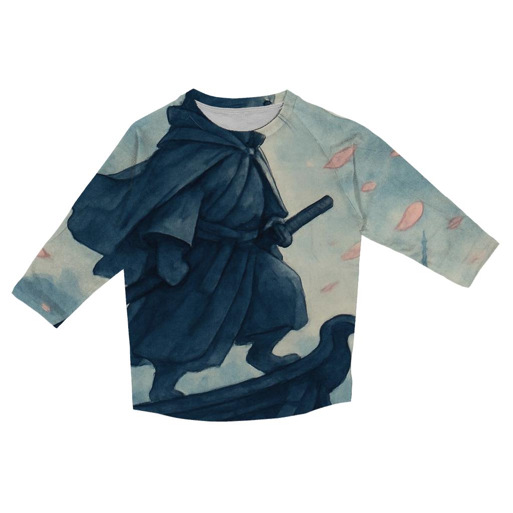 Moonlit Sakura Samurai Cat designer 3/4 sleeve blouses