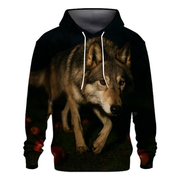 Night Orchard Wolf Among Fallen Apples embroidered hoodies