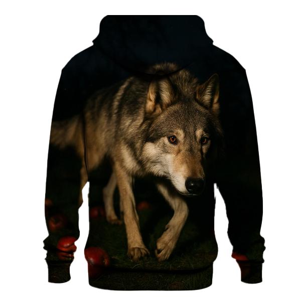 Night Orchard Wolf Among Fallen Apples embroidered hoodies